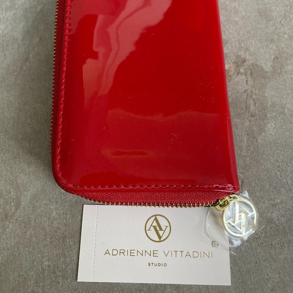 NWT Adrienne Vittadini red patent zip-around wallet